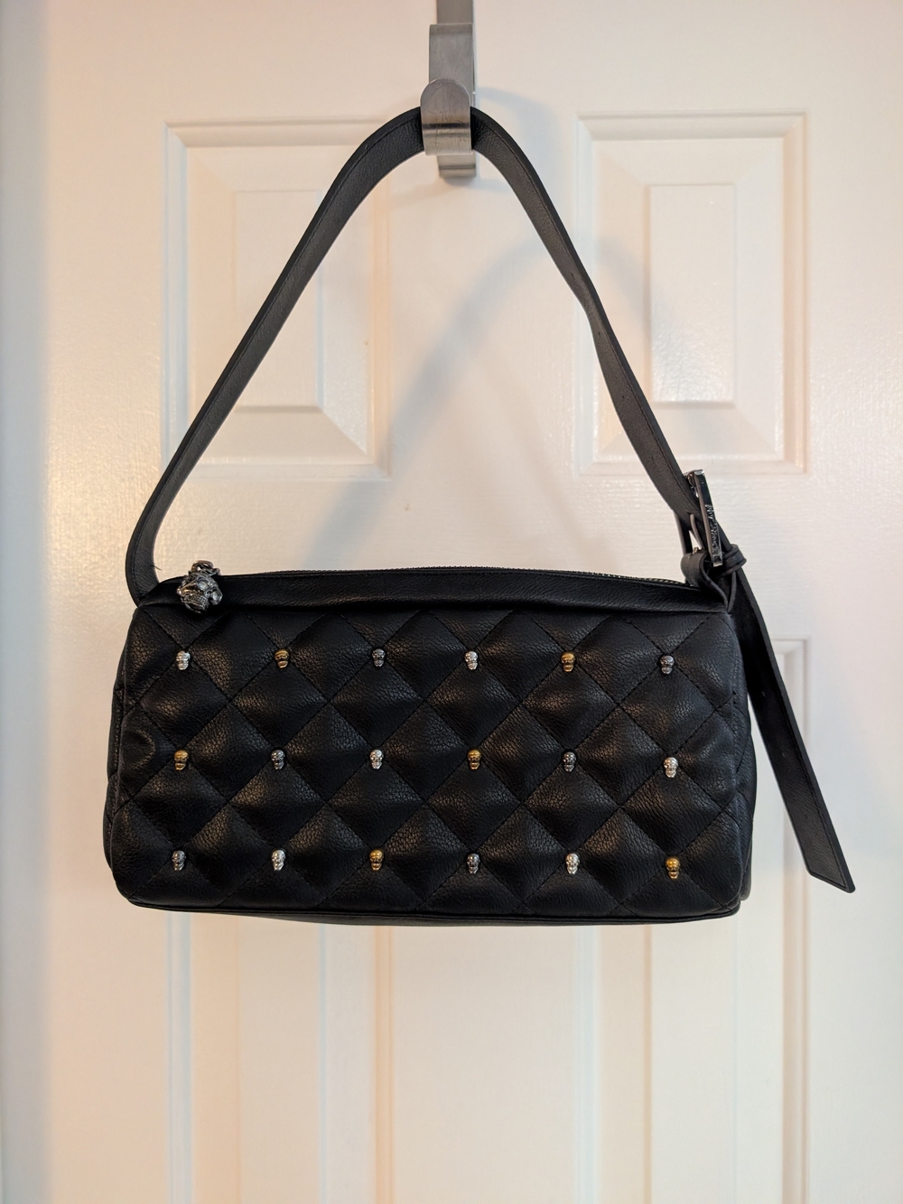 NWT Betsey Johnson Quilted Skull Studded Black Shoulder Bag